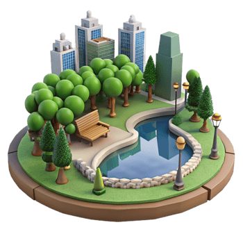stunning creative City Park with Lake and Trees Isolated authentic png