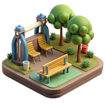 magnificent classic City Park with Playground and Trees Cutout Element detailed png