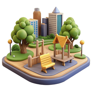 stunning abstract City Park with Playground and Trees Cutout Element authentic png