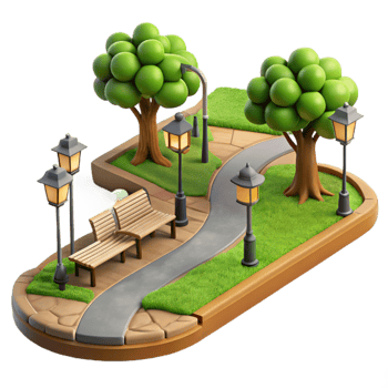 serene minimalist City Park with Walking Path Isolated premium png