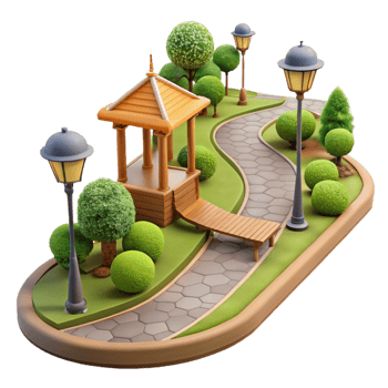 serene vintage City Park with Walking Path Isolated premium png
