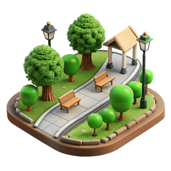 vibrant modern City Park with Walking Path Isolated professional png