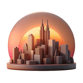 vibrant traditional Cityscape Silhouette at Sunset Cutout Element png