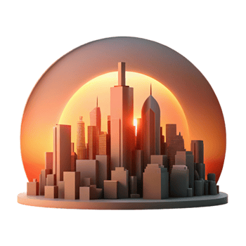 elegant rustic Cityscape Silhouette at Sunset Cutout Element authentic png