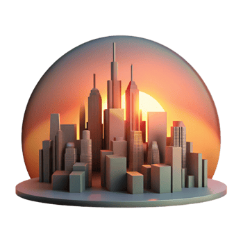 elegant vintage Cityscape Silhouette at Sunset Cutout Element professional png