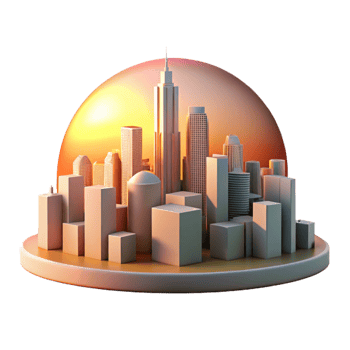 vibrant minimalist City Skyline at Sunset Isolated high quality png