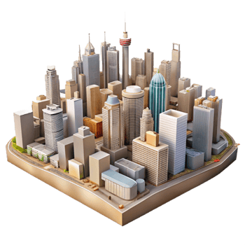 beautiful rustic City Skyline Birdseye View Isolated exclusive png