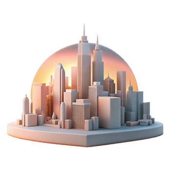 elegant modern City Skyline Dawn Light Isolated authentic png