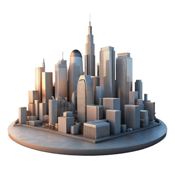 vibrant modern City Skyline Dusk Colors Isolated high quality png