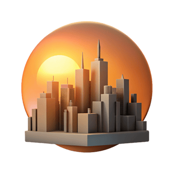 extraordinary modern City Skyline Silhouette Cutout with Orange Sunset high resolution png