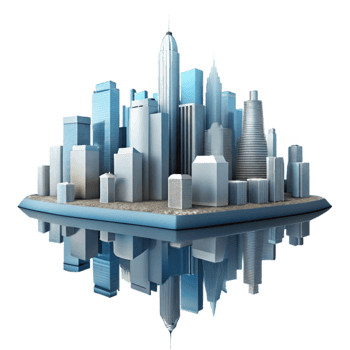 extraordinary rustic City Skyline Reflection in Water Isolated professional png