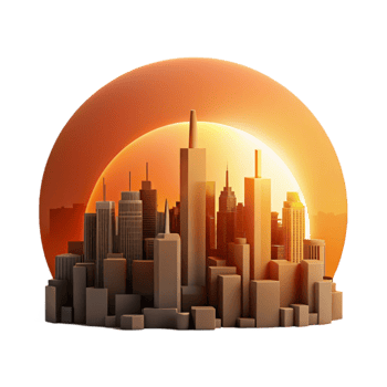 beautiful contemporary City Skyline Silhouette Cutout with Orange Sunset exclusive png