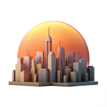 elegant minimalist City Skyline Silhouette Sunrise Colors Isolated high quality png