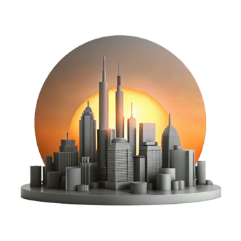 impressive traditional City Skyline Silhouette Sunrise Colors Isolated exclusive png