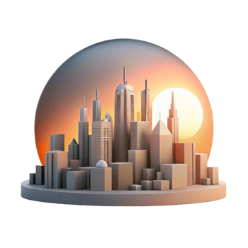 elegant rustic City Skyline Silhouette Sunrise Colors Isolated genuine png