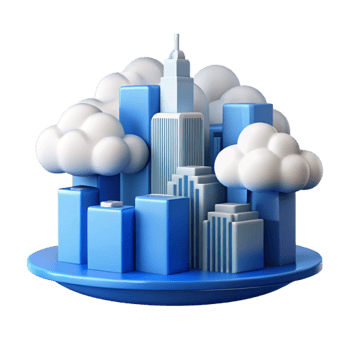 vibrant abstract City Skyline with Clouds Blue Transparent Background high resolution png