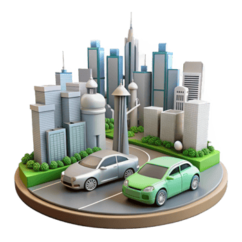 stunning rustic City Skyline with Electric Cars Cutout authentic png