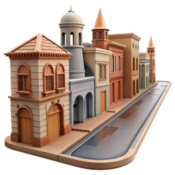 dramatic classic City Street with Historic Buildings Cutout Element detailed png