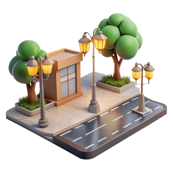 stunning traditional City Street with Streetlights and Trees Transparent Background premium png