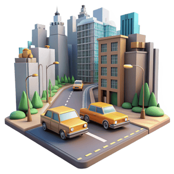 City Street with Taxis Busy View Cutout png