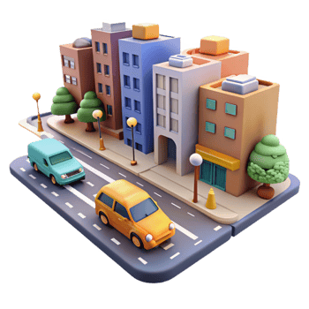 vibrant traditional City Street with Traffic Lights Isolated png