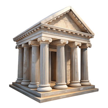 dramatic modern Classical Temple Ruins Front View Isolated high quality png