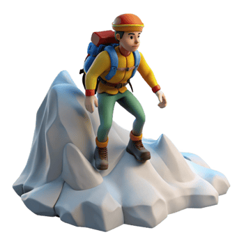 dramatic creative Climber on Snowy Mountain Summit Isolated high resolution png