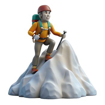 serene traditional Climber on Snowy Mountain Summit Isolated high quality png