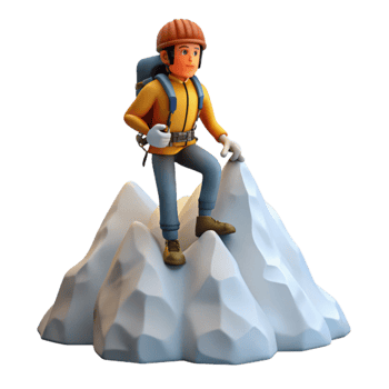 vibrant modern Climber on Snowy Mountain Summit Isolated detailed png