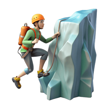 serene abstract Climber Scaling Ice Cliff Isolated Element premium png