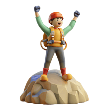 magnificent rustic Climber with Raised Arms on Summit Isolated original png