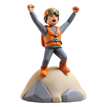 wonderful vintage Climber with Raised Arms on Summit Isolated original png