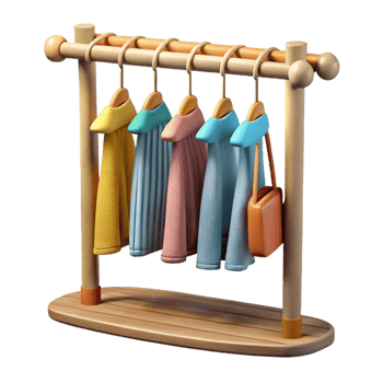 dramatic rustic Clothes Rack with Hanging Garments Cutout premium png