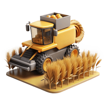 serene creative Combine Harvester Harvesting Wheat Side View Cutout authentic png