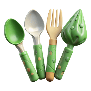 dramatic contemporary Compostable Cutlery Set Fork Spoon Knife Transparent Background high resolution png