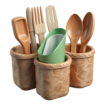 magnificent abstract Compostable Cutlery Set with Wooden Handles Transparent premium png
