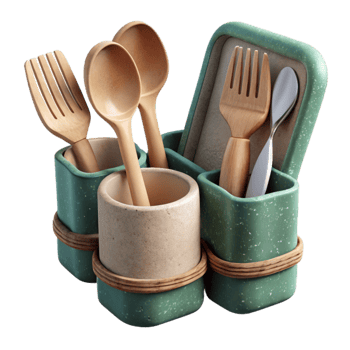 wonderful rustic Compostable Cutlery Set Wooden Forks and Spoons Transparent Background detailed png