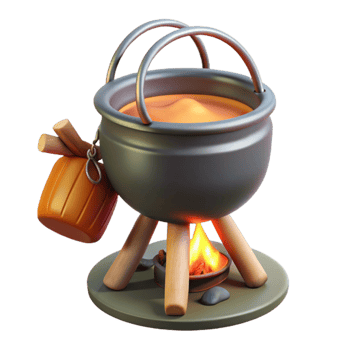 impressive vintage Cooking Pot on Campfire Transparent Background exclusive png