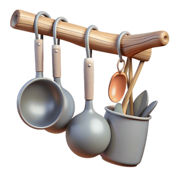 magnificent classic Cooking Utensils Hanging on Branch Transparent Background detailed png