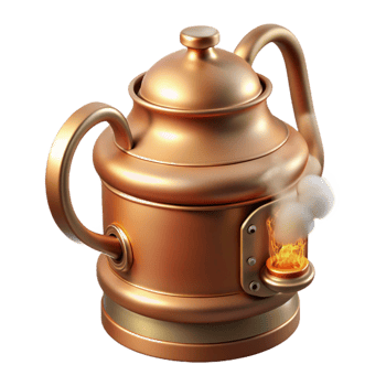 magnificent contemporary Copper Beer Kettle with Steam Isolated authentic png