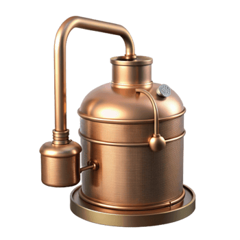 dramatic modern Copper Still with Condenser Coil Isolated Element png