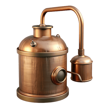 dramatic minimalist Copper Still with Worm Condenser Isolated Element professional png