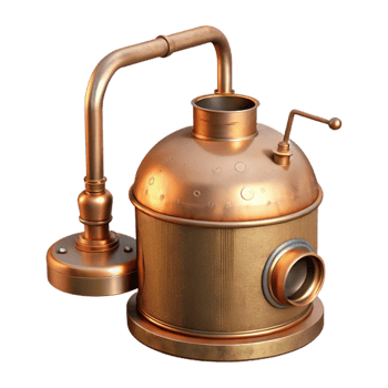 Copper Still with Worm Condenser Isolated Element png