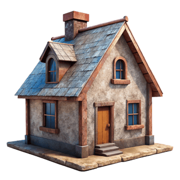 extraordinary minimalist Country Cottage Cutout Side View with Weathered Texture high quality png
