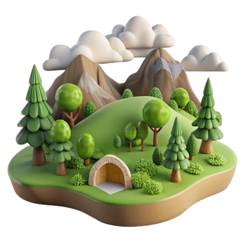 magnificent creative Country Landscape Scene Cutout with Trees and Hills authentic png