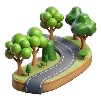 vibrant modern Country Road Bend Isolated with Trees high resolution png