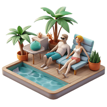 elegant vintage Couple Relaxing by Pool Side View Isolated exclusive png