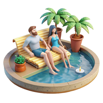wonderful artistic Couple Relaxing by Pool Side View Isolated png