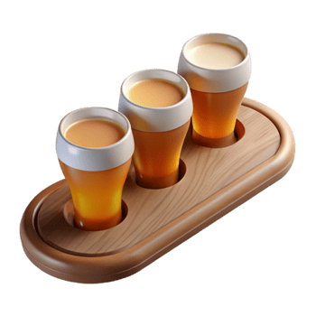 serene traditional Craft Beer Tasting Paddle with Glasses Transparent Background high quality png