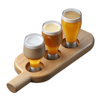 wonderful artistic Craft Beer Tasting Paddle with Glasses Transparent Background premium png